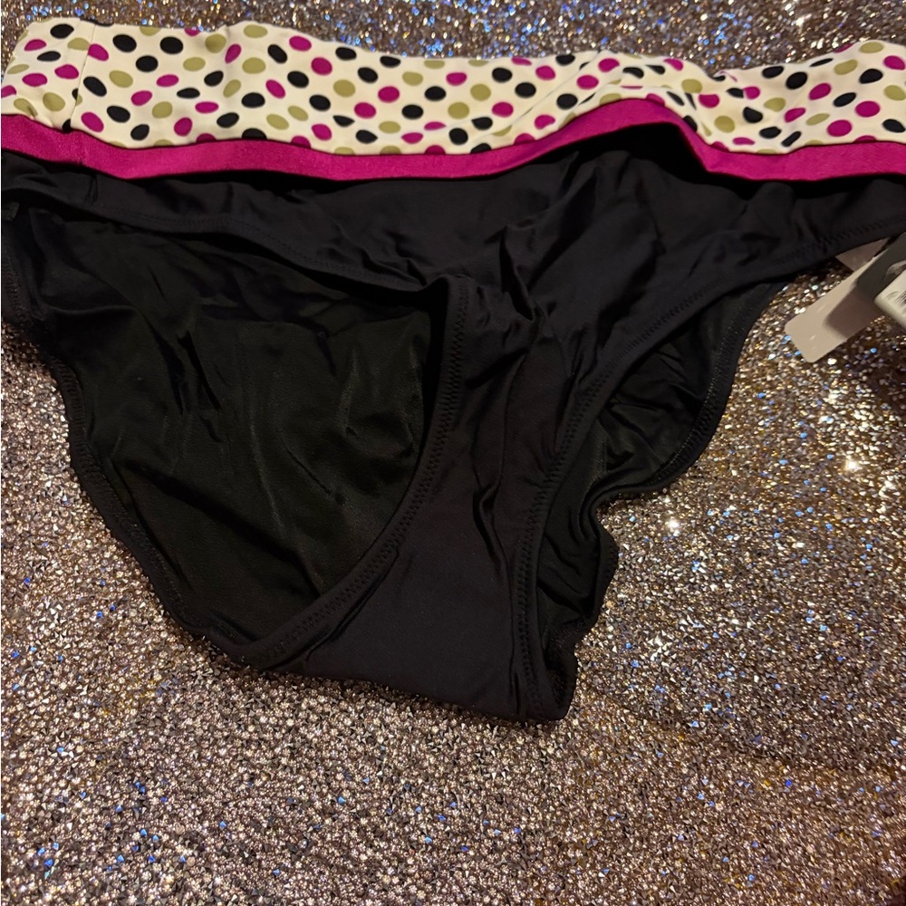 Fantasie Black Bikini Bottom with Pink and White Polka Dot Trim
